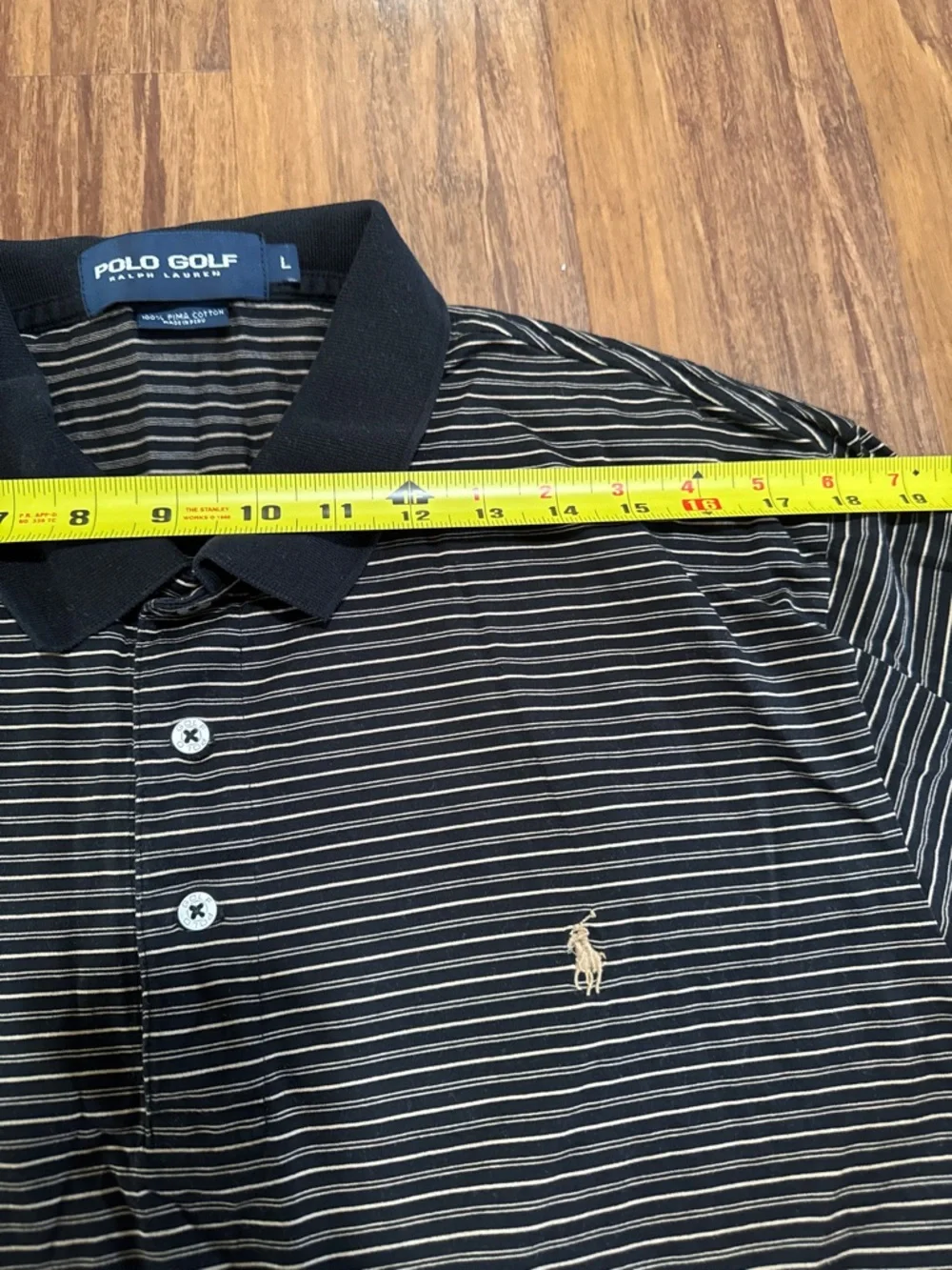 Polo Golf Ralph Lauren Men's Size L Pima Cotton Black Striped Short Sleeves